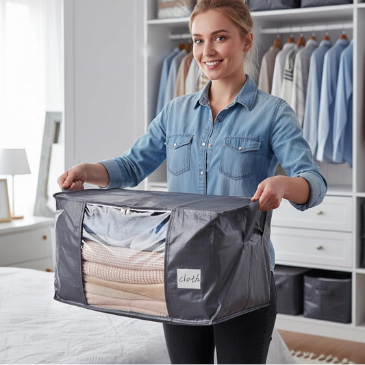 Grey 6-pack clothing storage bag foldable thick cloth blanket used for organizing bedroom wardrobe clothes bedding and storage containers with handles