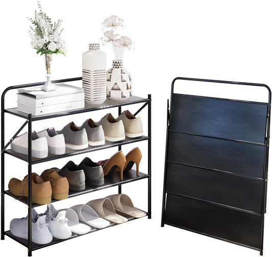 4-Tier Foldable Shoe Storage Rack – No-Assembly Adjustable Shoe Organizer with High-Capacity Shelves for Entryway, Closet & Home Organization