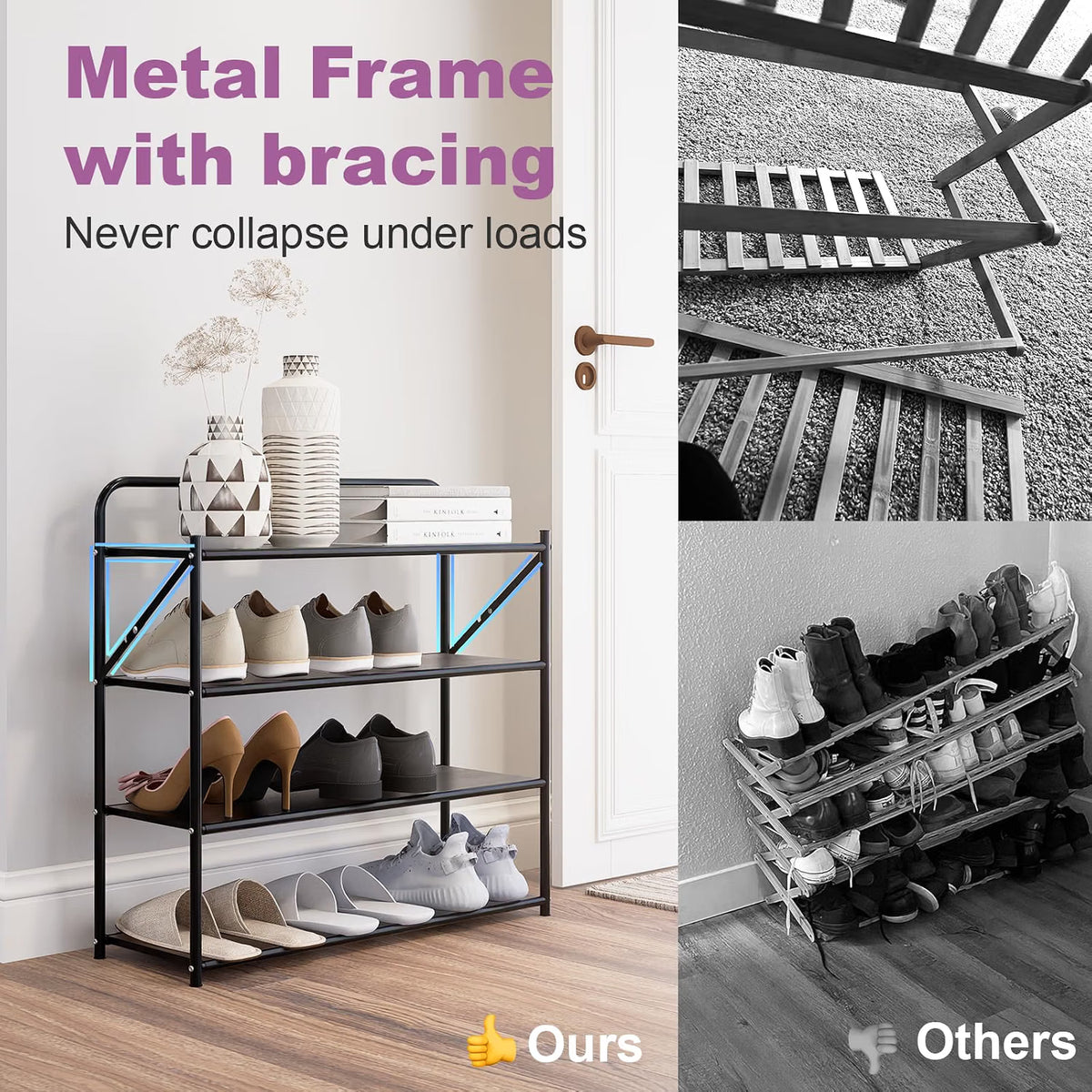 4-Tier Foldable Shoe Storage Rack – No-Assembly Adjustable Shoe Organizer with High-Capacity Shelves for Entryway, Closet & Home Organization