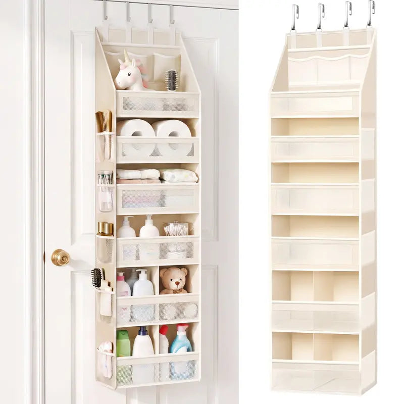 5-Tier Over-the-Door Hangable Fabric Storage Organizer with Large Mesh Pockets, Sturdy Lightweight Compact No-Drill Easy-Install Fabric Storage for Closet, Bedroom Organization Needs