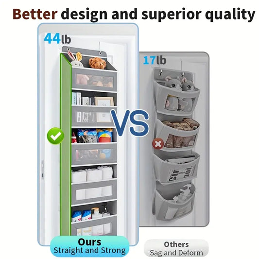 5-Tier Over-the-Door Hangable Fabric Storage Organizer with Large Mesh Pockets, Sturdy Lightweight Compact No-Drill Easy-Install Fabric Storage for Closet, Bedroom Organization Needs