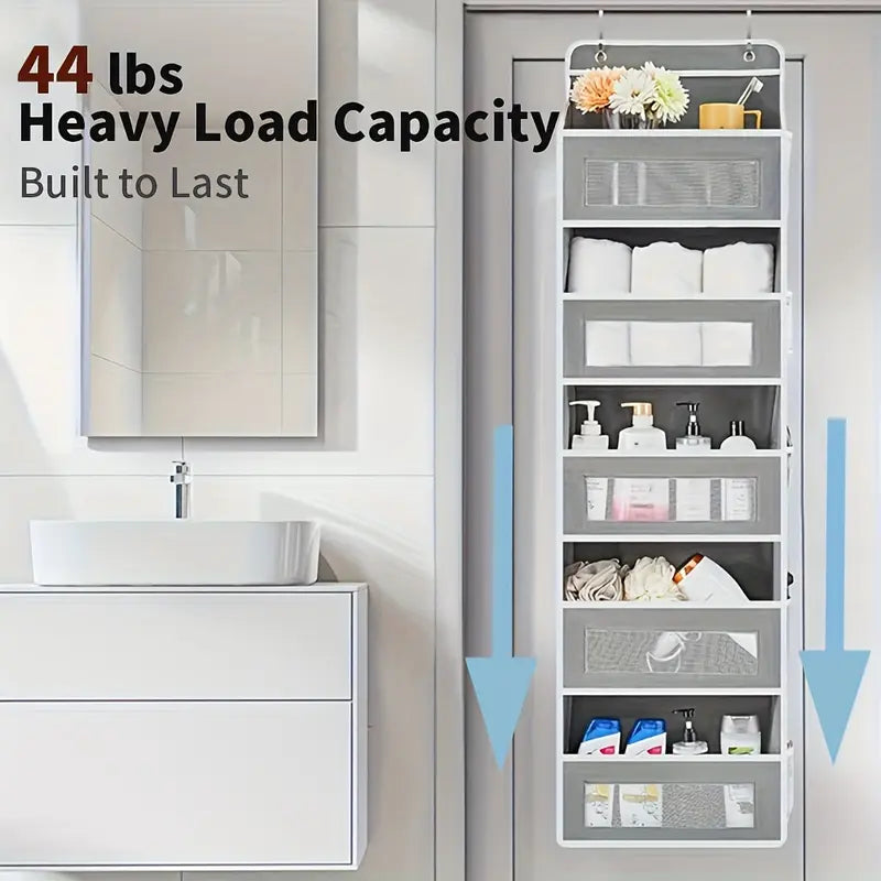 5-Tier Over-the-Door Hangable Fabric Storage Organizer with Large Mesh Pockets, Sturdy Lightweight Compact No-Drill Easy-Install Fabric Storage for Closet, Bedroom Organization Needs