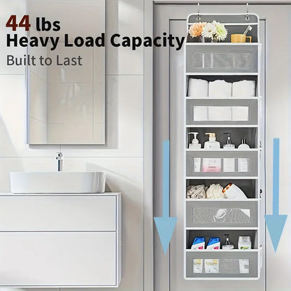 5-Tier Over-the-Door Hangable Fabric Storage Organizer with Large Mesh Pockets, Sturdy Lightweight Compact No-Drill Easy-Install Fabric Storage for Closet, Bedroom Organization Needs