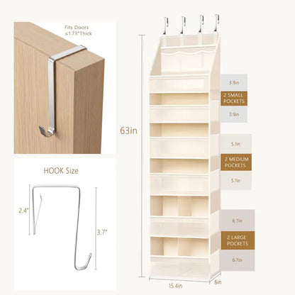 5-Tier Over-the-Door Hangable Fabric Storage Organizer with Large Mesh Pockets, Sturdy Lightweight Compact No-Drill Easy-Install Fabric Storage for Closet, Bedroom Organization Needs
