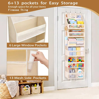 5-Tier Over-the-Door Hangable Fabric Storage Organizer with Large Mesh Pockets, Sturdy Lightweight Compact No-Drill Easy-Install Fabric Storage for Closet, Bedroom Organization Needs
