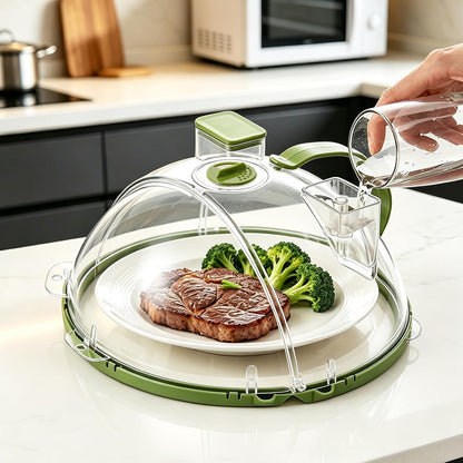 10-in Sturdy Insulated Plastic Microwave Splatter Cover with Water Steamer - Microwave Safe Food Dome, Kitchenware Accessory for Oven