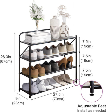 4-Tier Foldable Shoe Storage Rack – No-Assembly Adjustable Shoe Organizer with High-Capacity Shelves for Entryway, Closet & Home Organization