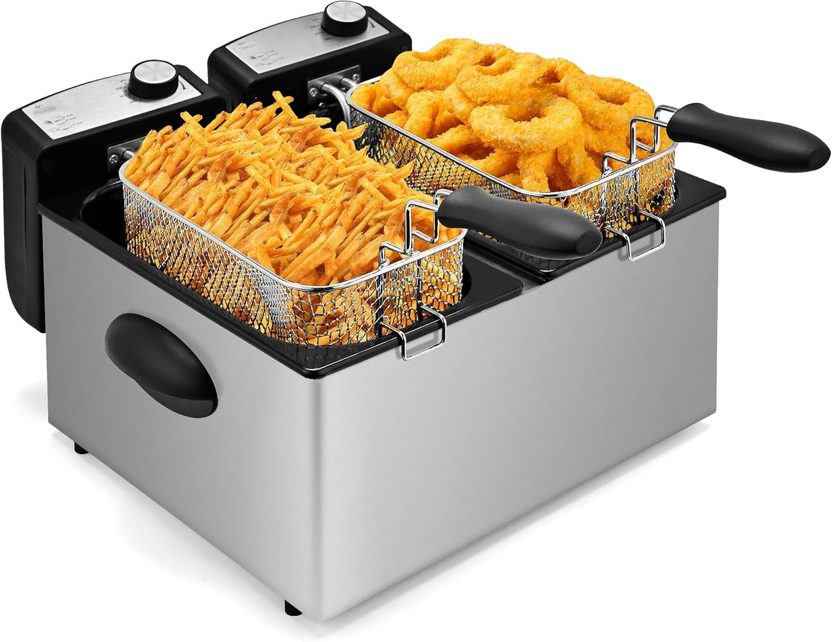 Countertop Electric Deep Fryer with Basket, 1500-1599W Fast Heating, Adjustable Temperature Control, Nonstick Interior & Removable Viewing Window Lid, Family-Size Fryer for Home Kitchen