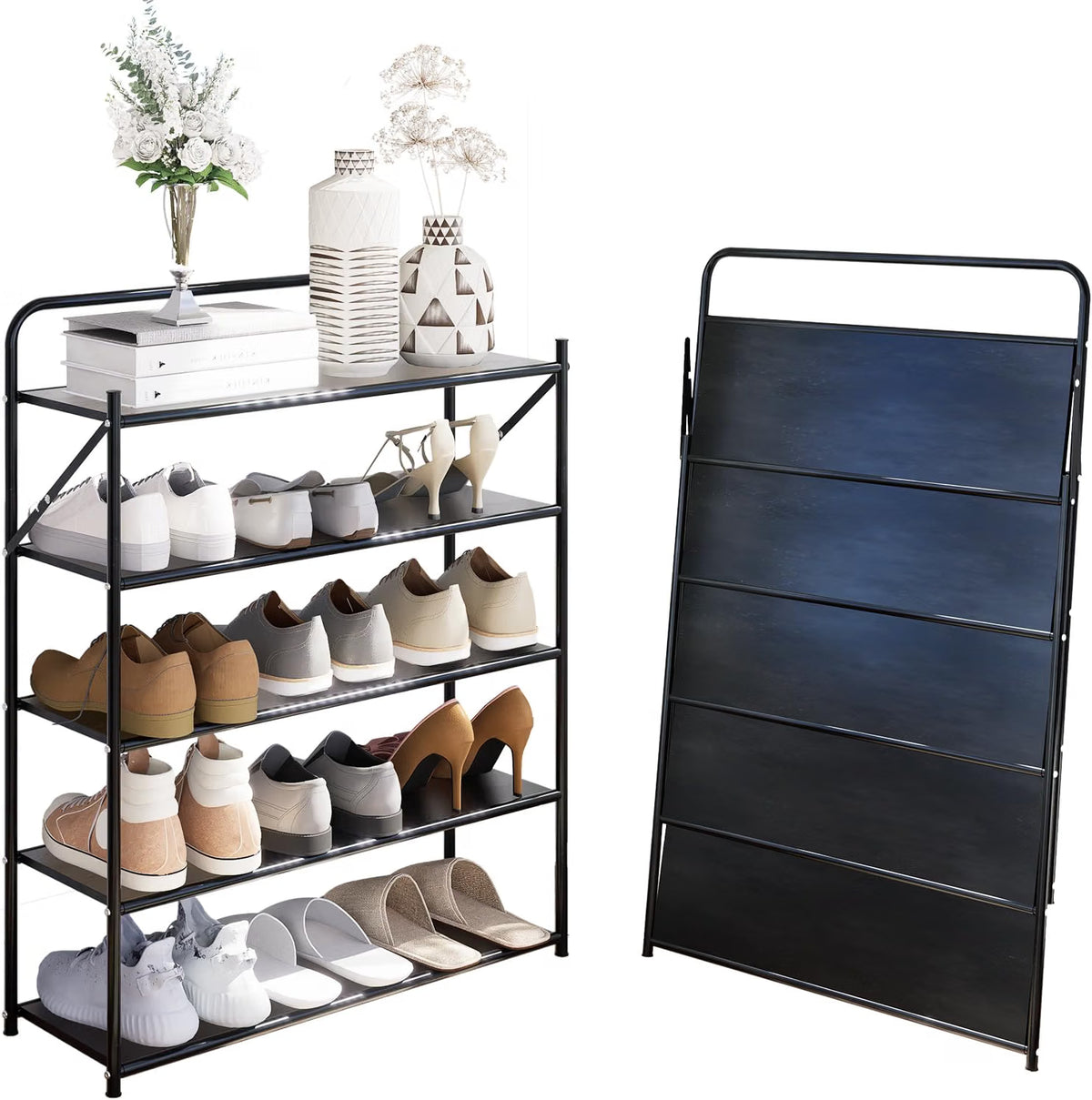 4-Tier Foldable Shoe Storage Rack – No-Assembly Adjustable Shoe Organizer with High-Capacity Shelves for Entryway, Closet & Home Organization