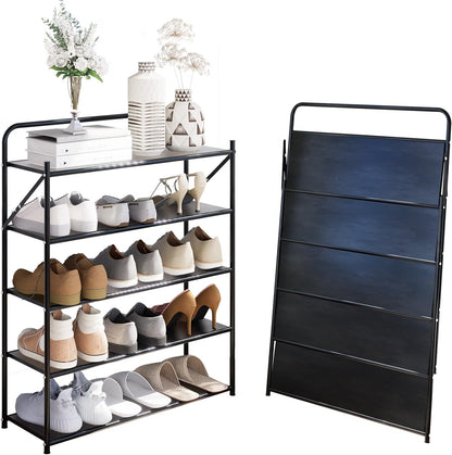 4-Tier Foldable Shoe Storage Rack – No-Assembly Adjustable Shoe Organizer with High-Capacity Shelves for Entryway, Closet & Home Organization