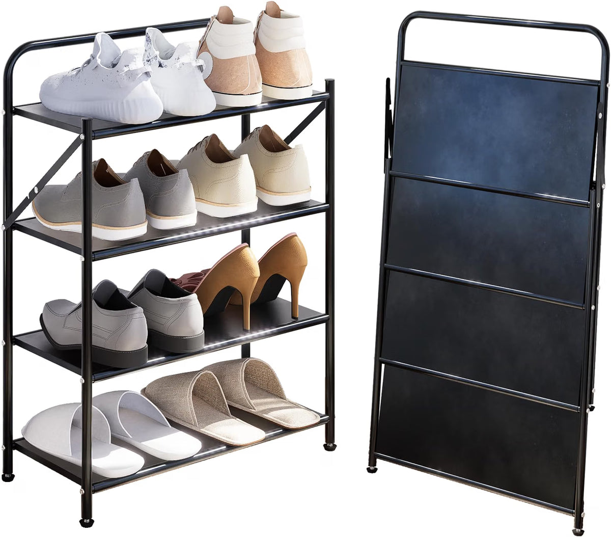 4-Tier Foldable Shoe Storage Rack – No-Assembly Adjustable Shoe Organizer with High-Capacity Shelves for Entryway, Closet & Home Organization