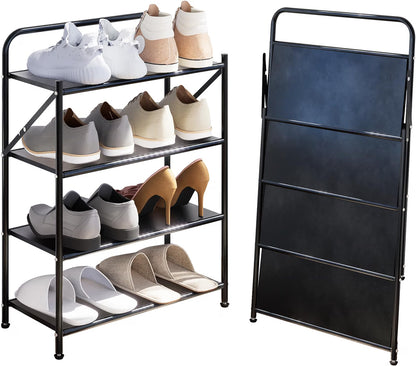 4-Tier Foldable Shoe Storage Rack – No-Assembly Adjustable Shoe Organizer with High-Capacity Shelves for Entryway, Closet & Home Organization