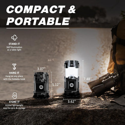 Solar Camping Lantern- Rechargeable LED Lights, Magnetic Base & Foldable Hanging Hook- Collapsible Lamp Battery Powered Perfect for Power Outages, Hiking, Emergencies Adjustable Flashlight Adjustable Tactical Flashlight gifts gift set-SummerVibes