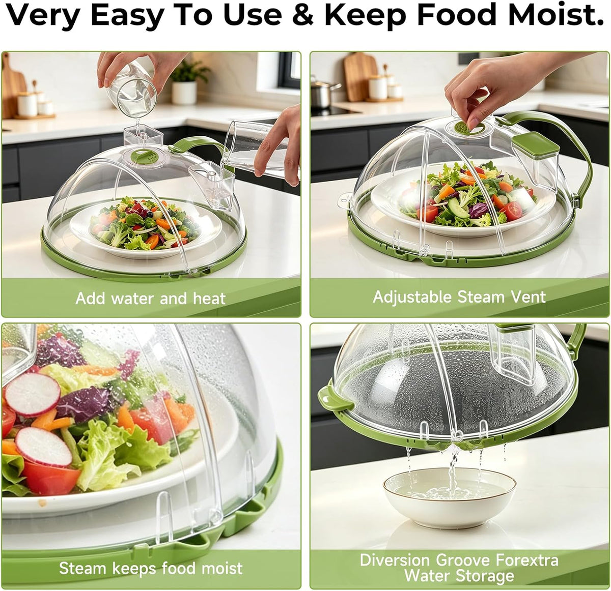 10-in Sturdy Insulated Plastic Microwave Splatter Cover with Water Steamer - Microwave Safe Food Dome, Kitchenware Accessory for Oven