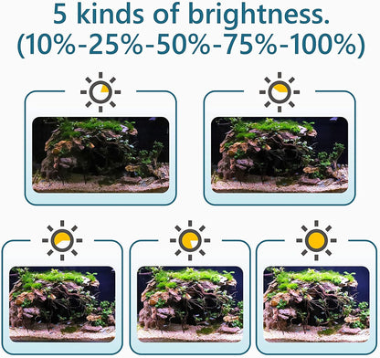 Clip On 24/7 Lighting Aquarium LED Light, 14W Sunrise-Daylight-Moonlight and DIY Mode, Adjustable Timer / Brightness Fish Tank Light with 7 Colors for Planted Tank Aquatic Fit for Tank Thickness Less Than 0.9inches Life Outdoorfun