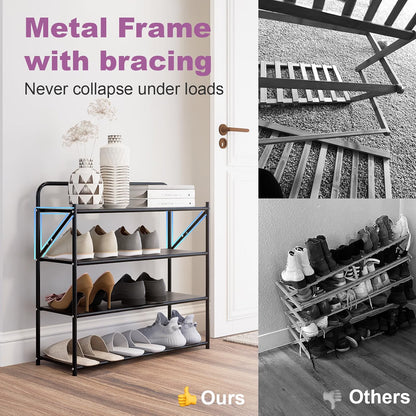 4-Tier Foldable Shoe Storage Rack – No-Assembly Adjustable Shoe Organizer with High-Capacity Shelves for Entryway, Closet & Home Organization