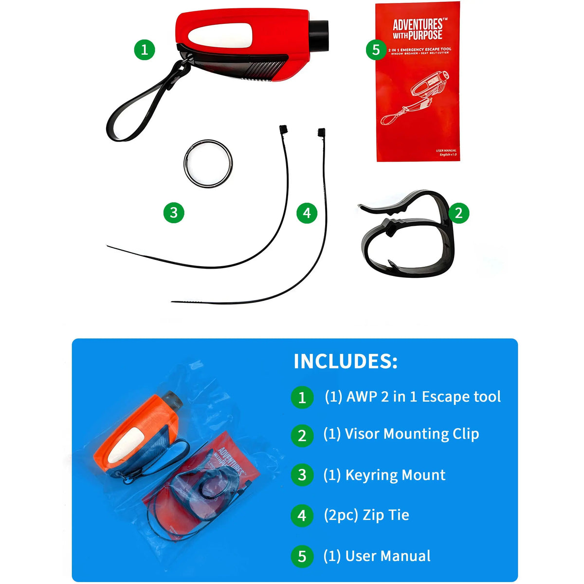 2-in-1 Emergency Window Breaker & Seatbelt Cutter Pack of 2