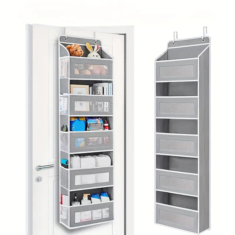 5-Tier Over-the-Door Hangable Fabric Storage Organizer with Large Mesh Pockets, Sturdy Lightweight Compact No-Drill Easy-Install Fabric Storage for Closet, Bedroom Organization Needs