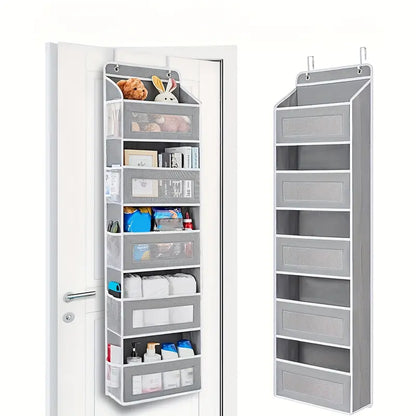 5-Tier Over-the-Door Hangable Fabric Storage Organizer with Large Mesh Pockets, Sturdy Lightweight Compact No-Drill Easy-Install Fabric Storage for Closet, Bedroom Organization Needs