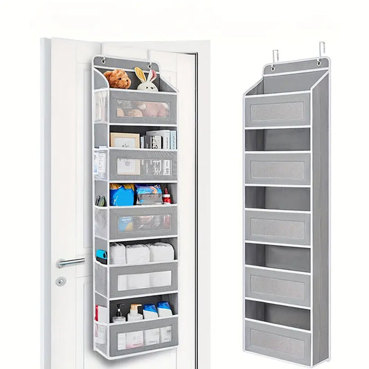 5-Tier Over-the-Door Hangable Fabric Storage Organizer with Large Mesh Pockets, Sturdy Lightweight Compact No-Drill Easy-Install Fabric Storage for Closet, Bedroom Organization Needs