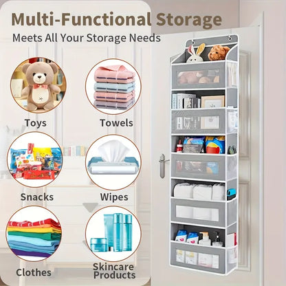 5-Tier Over-the-Door Hangable Fabric Storage Organizer with Large Mesh Pockets, Sturdy Lightweight Compact No-Drill Easy-Install Fabric Storage for Closet, Bedroom Organization Needs